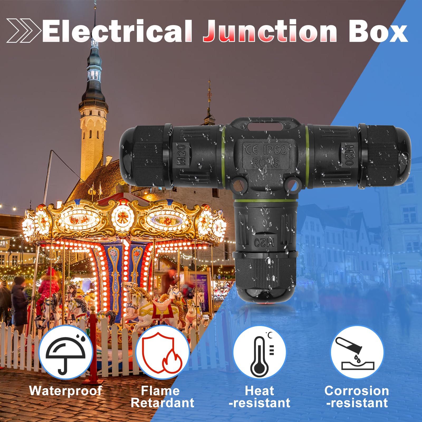 3 Pieces Junction Box, Waterproof T-shaped Cable Connector, 3 Way Outdoor Cable Protector for Diameter 3-12 mm Cable, with a Screwdriver - Image 2