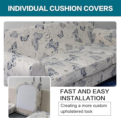 Miniatura 5 de KRFOONN Fundas elásticas de sofá de 4 piezas para sofás de 3 cojines, funda de sofá estampada con 3 fundas de cojín de asiento separadas, fundas