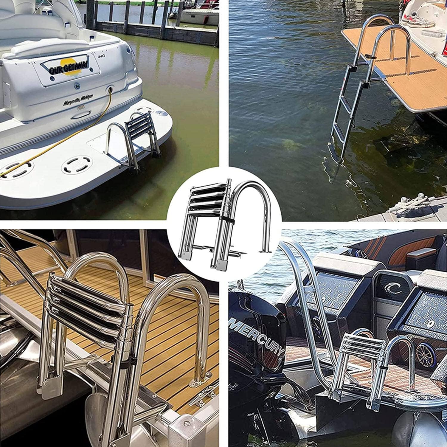 Scala di varo per Yacht, Scala per Barche a pontone a 4 gradini telescopica portante 400 libbre, scaletta Pieghevole per Barche a 4 sezioni, per Piscina per Yacht per Barche