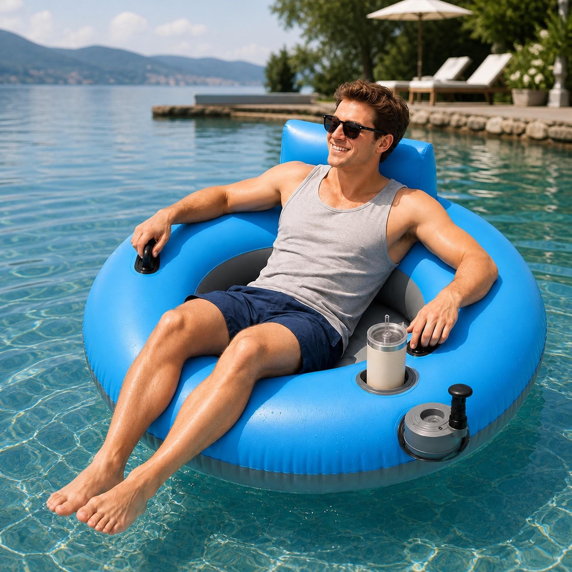 Flotador de Piscina motorizado con Respaldo y Sistema de accionamiento de 50W