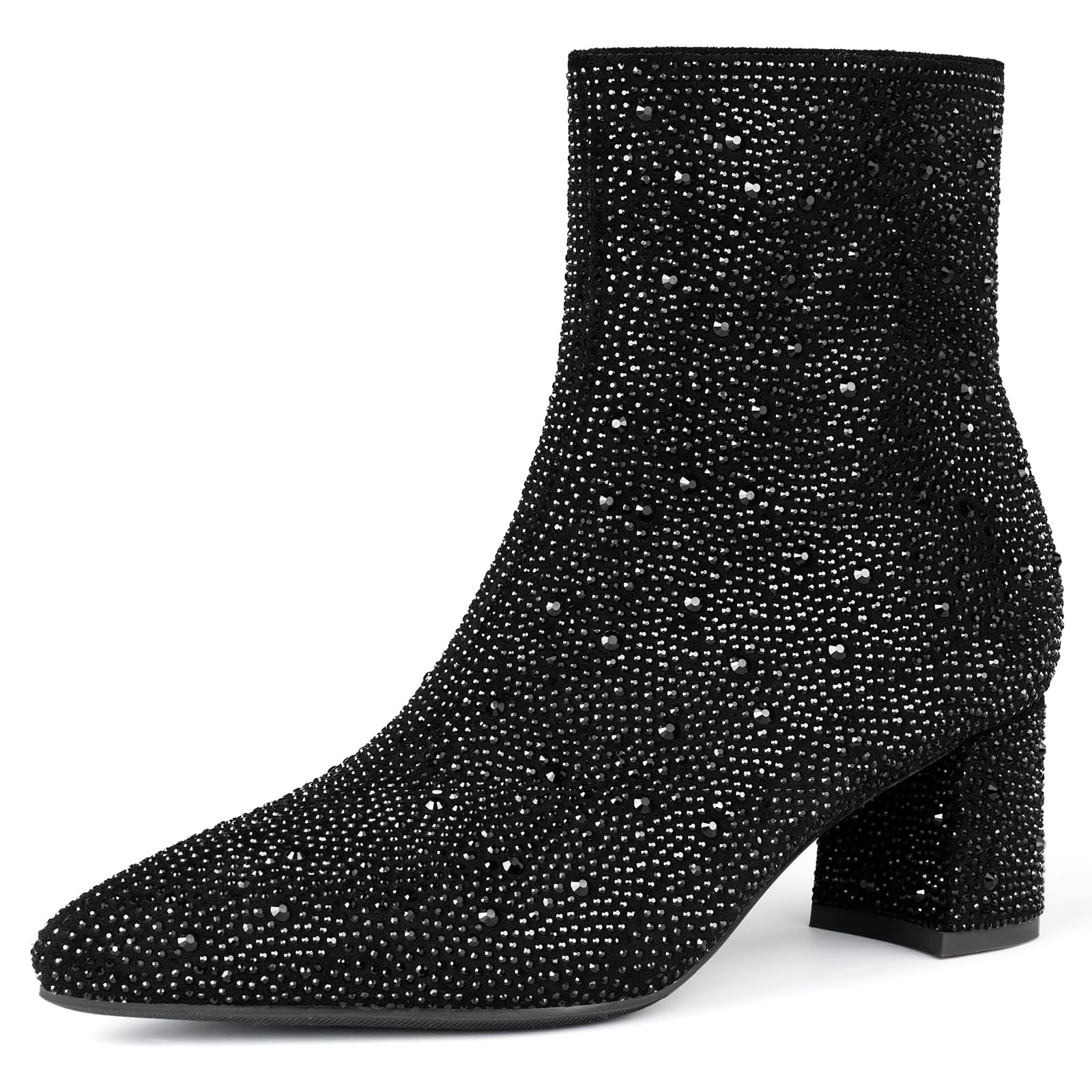 MISSMILLER Rhinestone Boots for Women Sparkly Cowgirl Boots Pointed Toe Chunky Heels Rhinestone Cowboy Boots