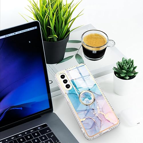 Miniatura 6 de Asuwish Funda de teléfono para Samsung Galaxy S21 FE 5G con protector de pantalla y soporte para anillo de mármol, a prueba de golpes, silicona TPU,
