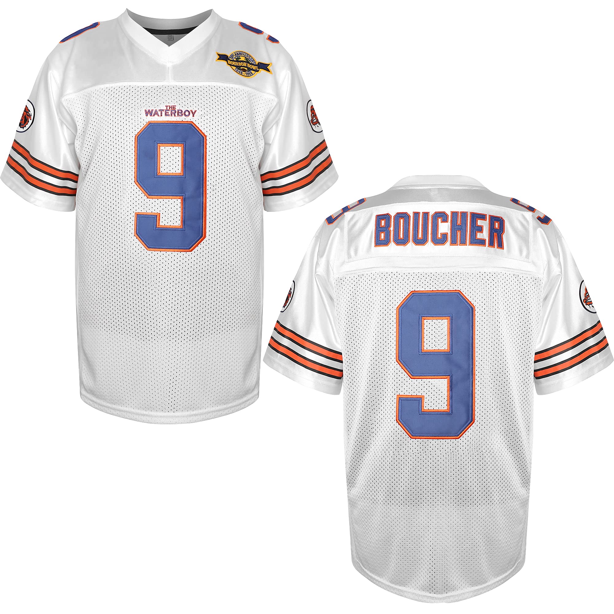 EETUG The Waterboy Football Jersey #9 Bobby Boucher 50th Anniversary Mud Dogs Bourbon Bowl Movie Football Jerseys for Men, #9 White, 3XL