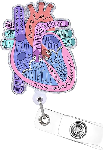 Carrete retráctil con clip de identificación para enfermera, enfermería, tarjeta de identificación, anatomía del corazón, enfermería, estudiante,