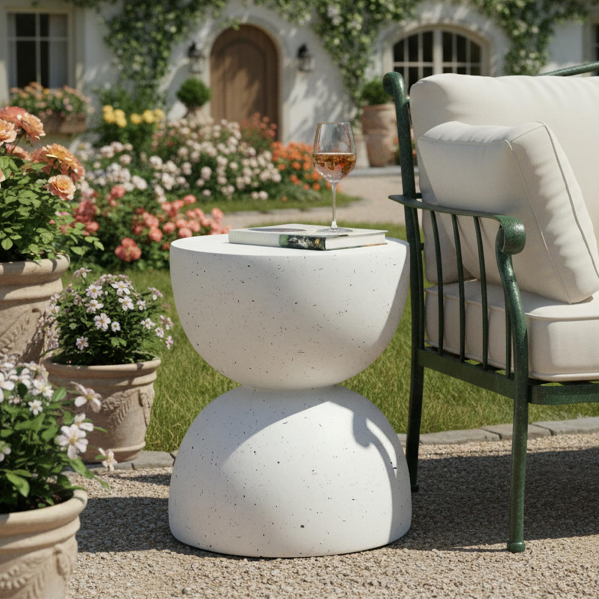 Merax Tavolino da esterno in MgO, leggero, moderno, impermeabile e resistente ai raggi UV, tavolo da balcone resistente alle intemperie, senza montaggio, per giardino, terrazza, piscina e interni