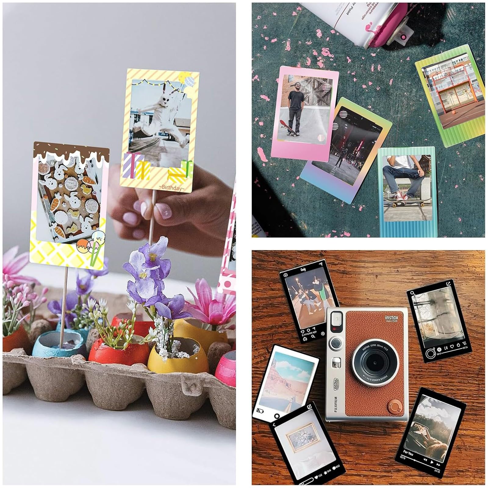 30 Pcs Foto-Bordürenaufkleber Film Fotorahmen Aufkleber Schöne Mini-Fotofilm-Aufkleber Spaß Sticker 3 Zoll Kompatibel mit Fujifilm Instax Mini Film 12/11/9/8/7s/70/40/50s/90 Evo Sofortbildfilm