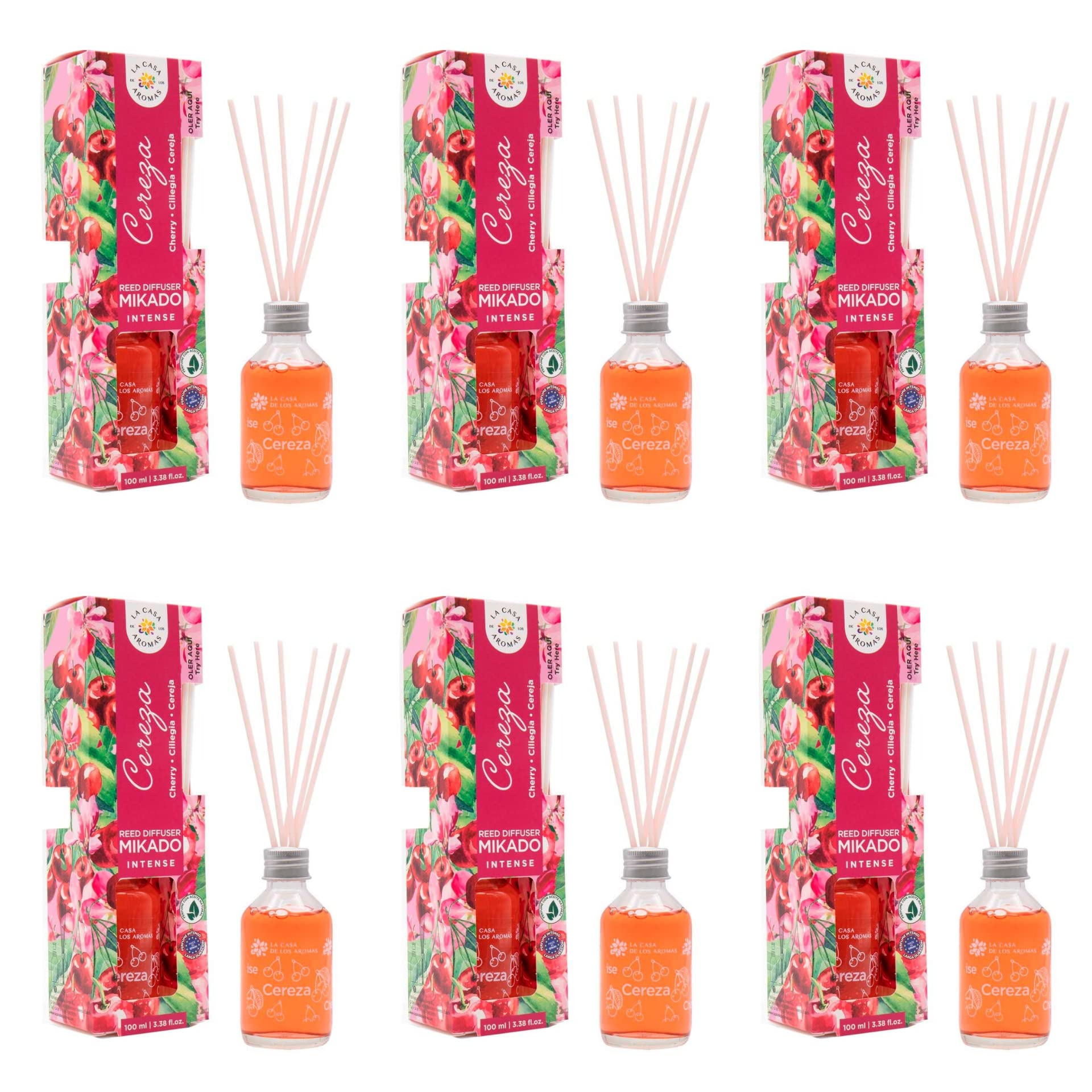 BricoLoco.com. Mikado 100 ml aromat wiśni Bardziej wygodny i bezpieczny niż świece. Odświeżacz powietrza do domu, pokoju, Słodki owocowy zapach (6)