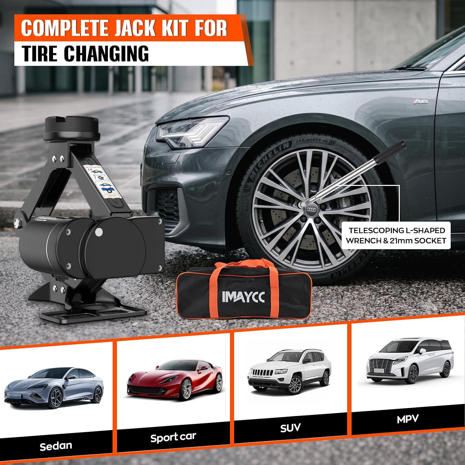 IMAYCC Electric Car Jack kit, 3 Ton Universal Tire Jack Repair Tools with Lug Wrench,Electric Lifting Jack for Car, SUV, ATV