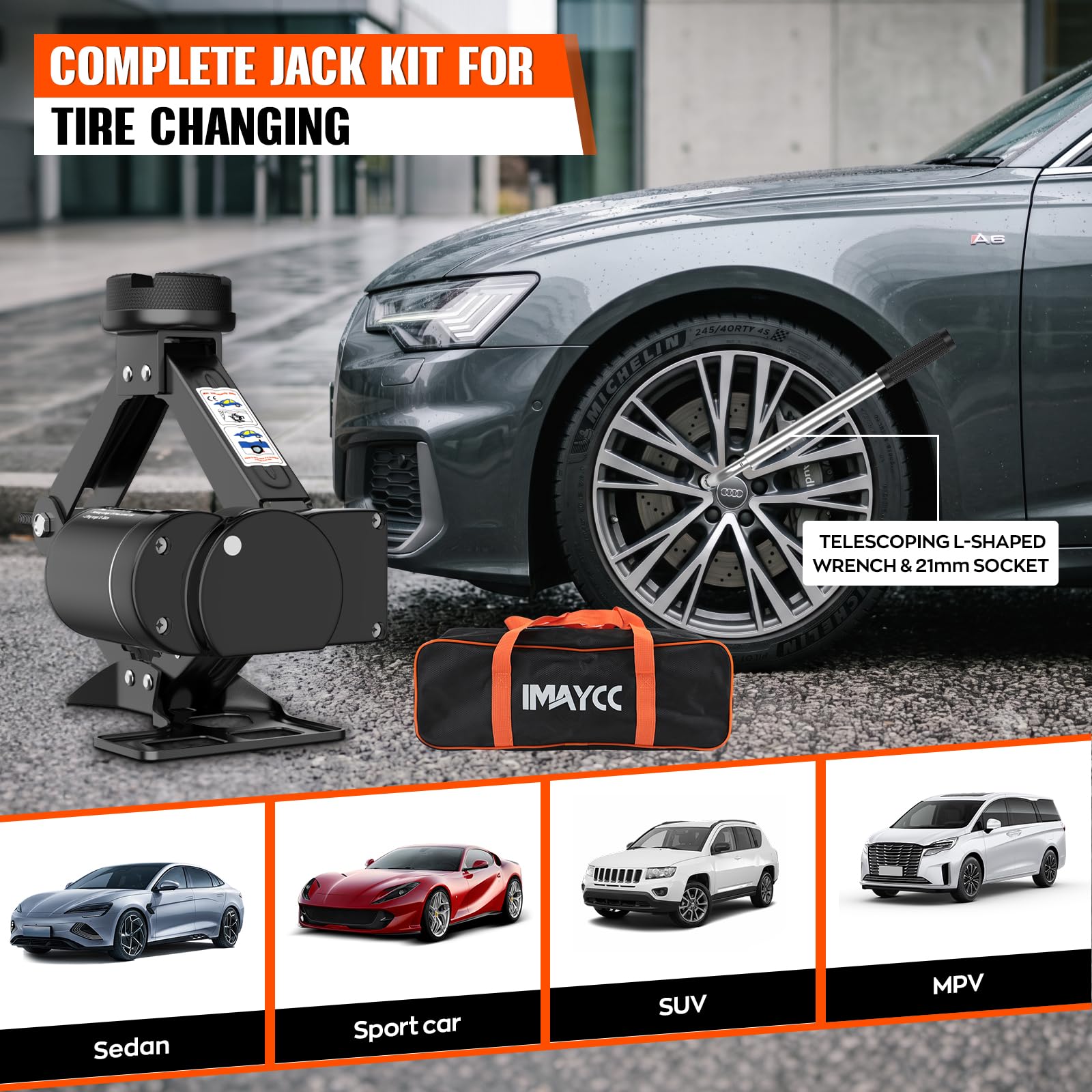 IMAYCC 3T Elektrisch Wagenheber,Universelle Scherenwagenheber für Auto | 2Pcs Gummiauflage,Tragbarer Wagenheber mit Radmutternschlüssel, Auto-Notfallset für SUV MPV,Ideal für Wartung und Reparatur
