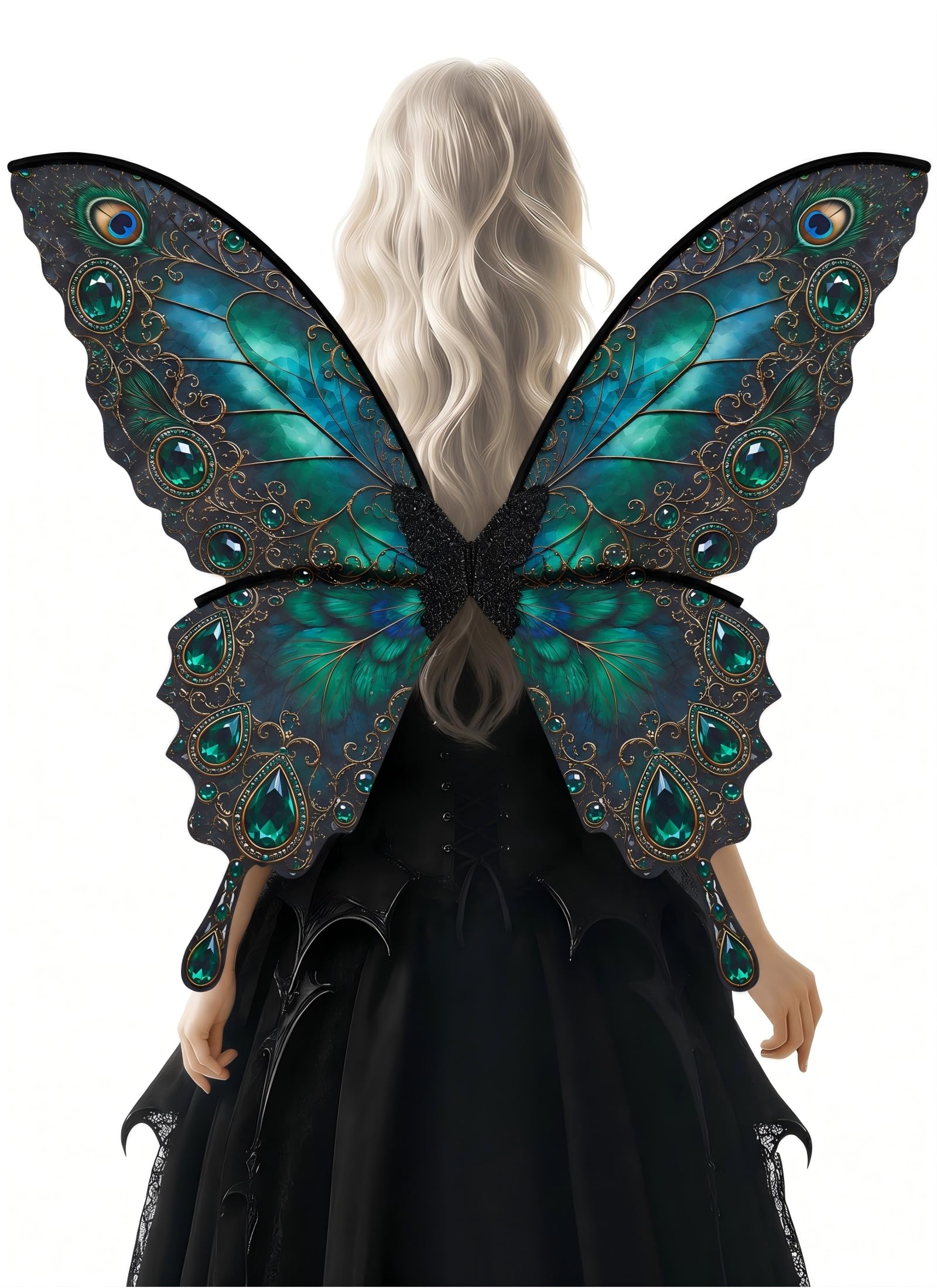 ETOFETE Fairy Wings Gothic Green Butterfly Costume Adult for Halloween