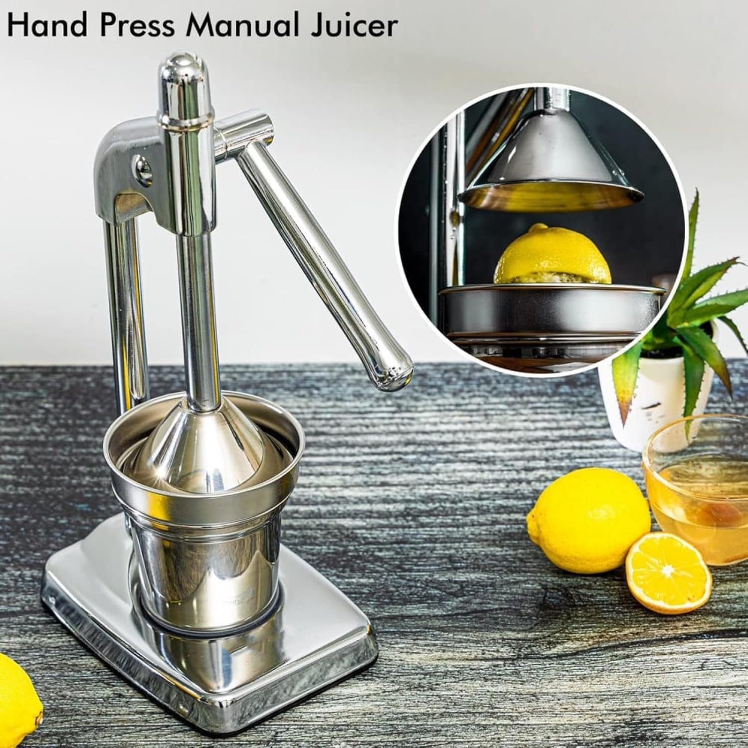 Cast Iron Juicer Hand Press, Heavy Duty Countertop Lime Citrus Crush, Self-Weighted Pressure Rod, Professional Heavy Duty Hand Press with Non Skid Cup Base for Home and Kitchen