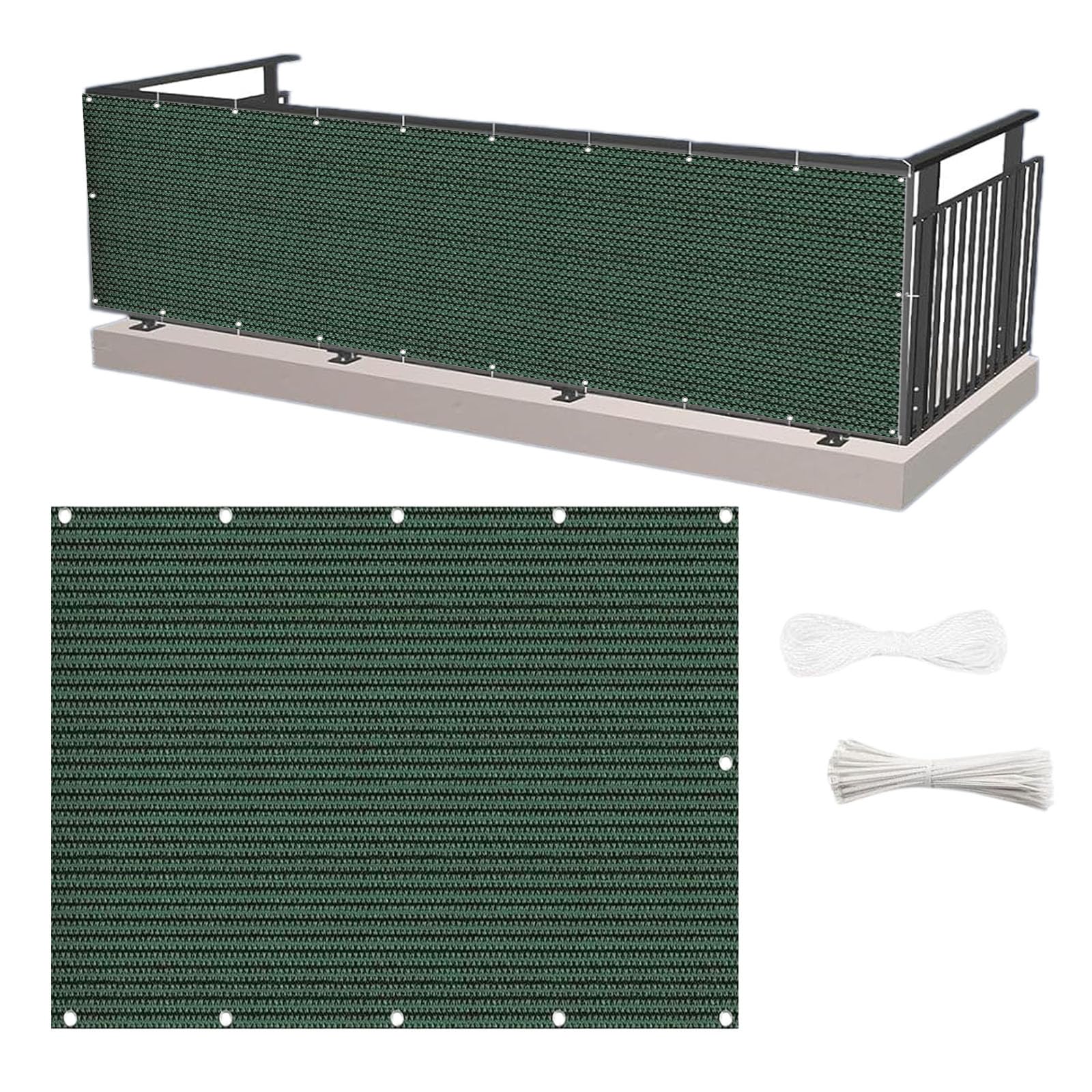 Pokrywa Na Siatkę Zapewniającą Prywatność Na Balkonie 60 x 800 cm Oddychająca Chroni Prywatność Na Balkonie Osłona Ochronna HDPE Na Balkon, Ciemnozielony