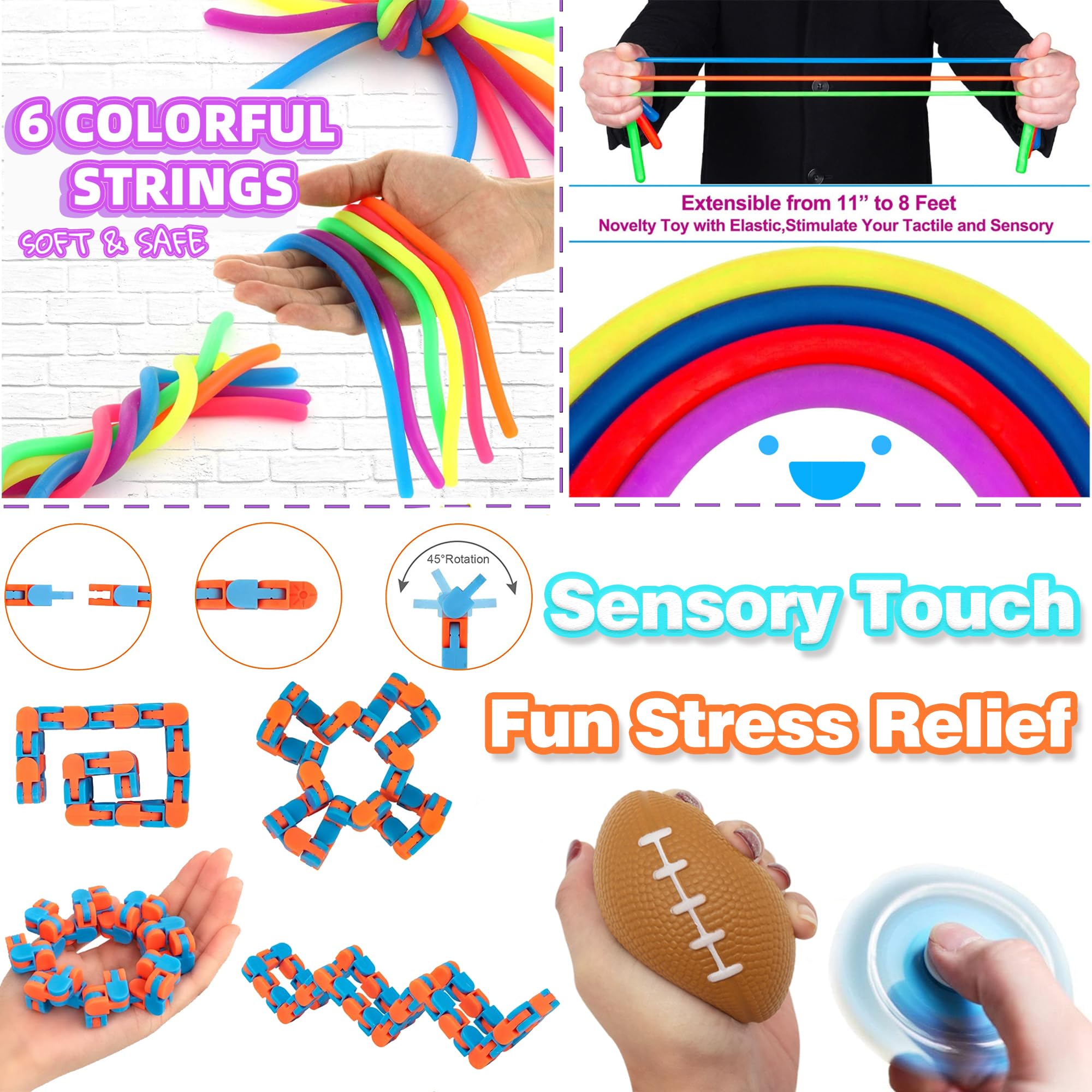 Chennyfun Fidget Toys Set Kit de Juguetes Sensoriales, 27PCS Juguetes Antiestrés, Juguetes Aliviar el Estrés con Cubo Infinito, Twisty Magic Ruler