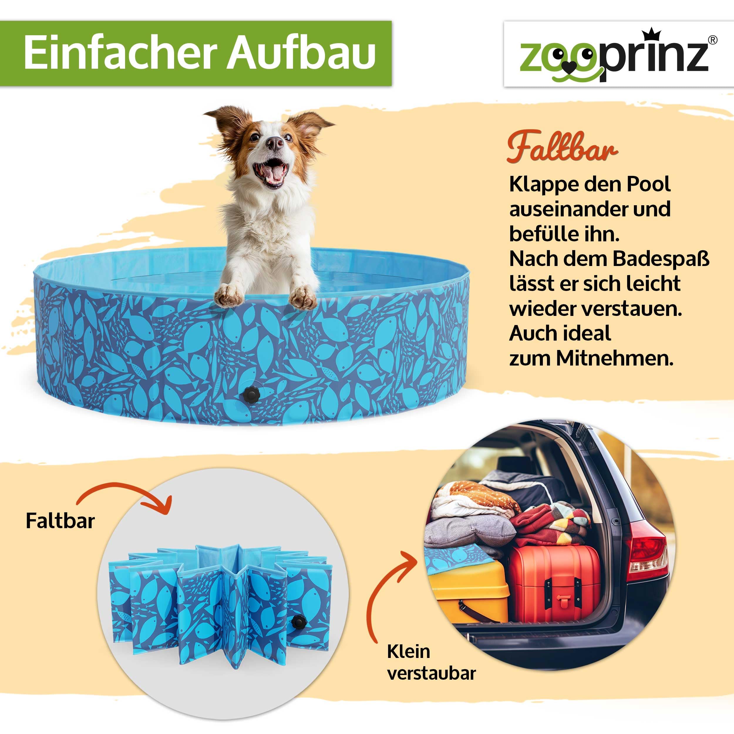 zooprinz Faltbarer Pool 120x30 cm Hundepool stabil rutschfest Planschbecken Hund Kind