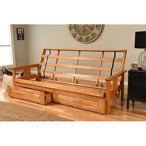 Kodiak Furniture Monterey Queen-size Futon Frame, Storage Drawers, Butternut Finish