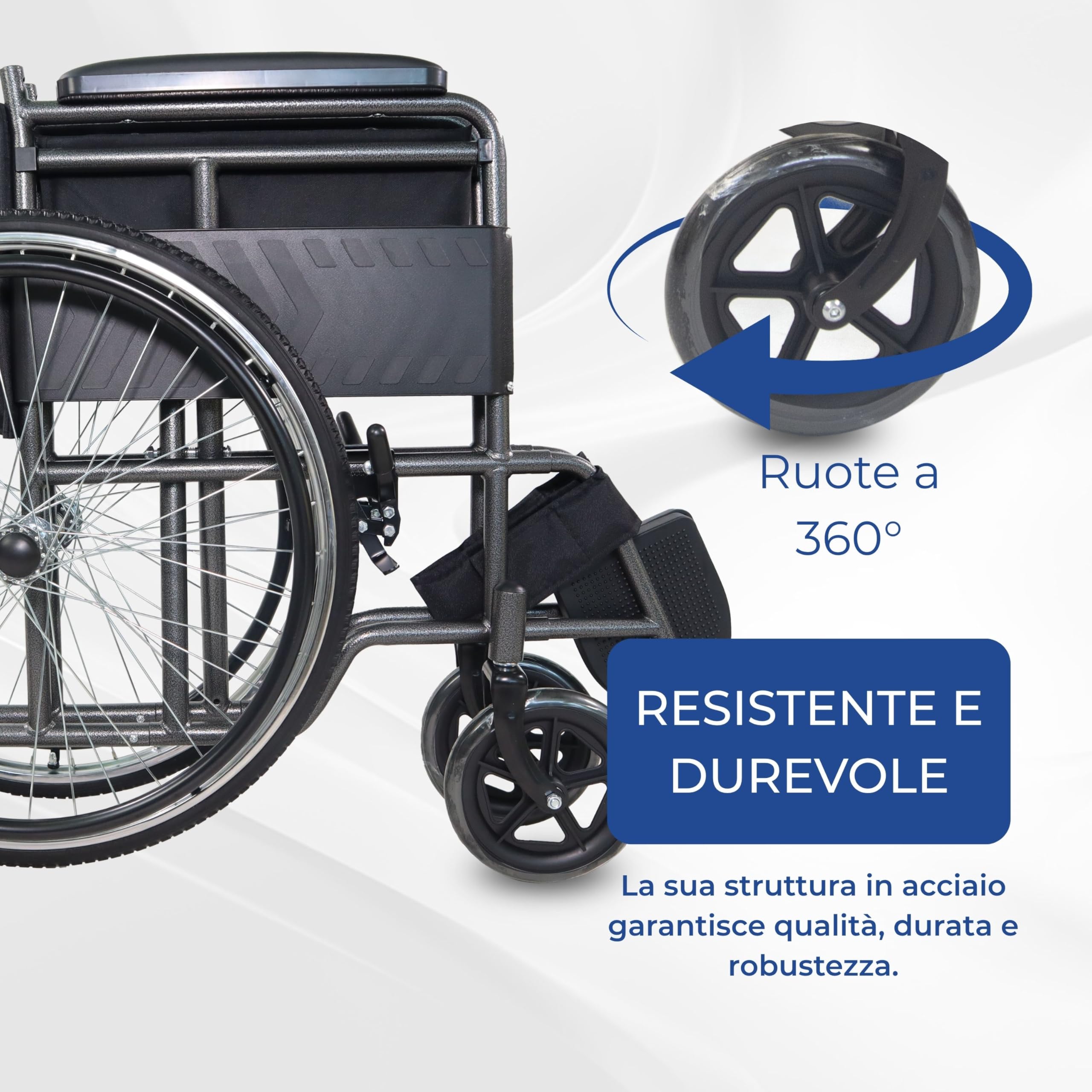 Mobiclinic®, Sedia a Rotelle Pieghevole, Denver, Marchio Europeo, Seduta 46 cm, Freno Manuale, Schienale Rimovibile, Poggiapiedi, Robusta, Carrozzina (Grigio)