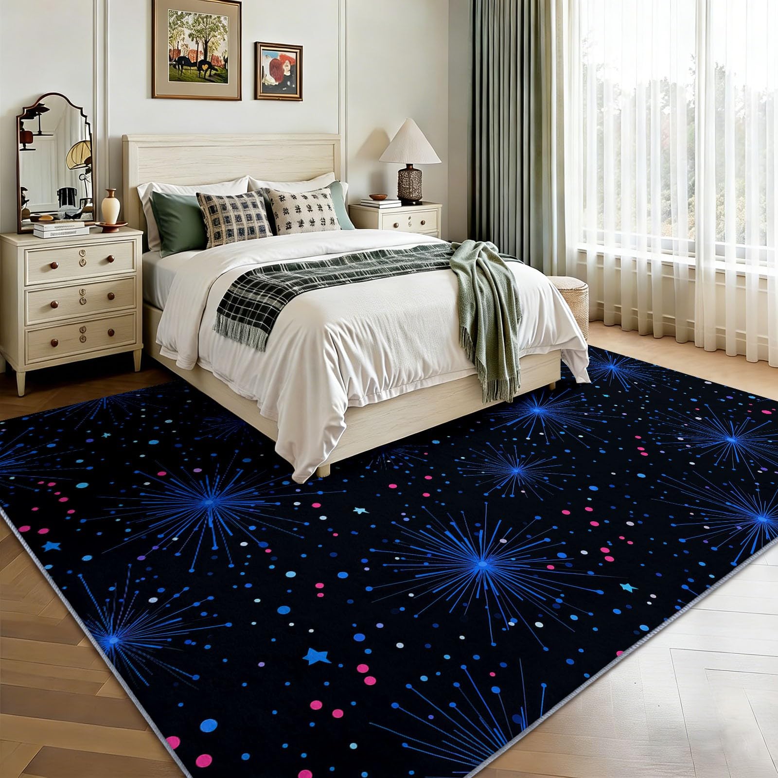Generisch Teppich Waschbar 120 x 170 cm,Sterne Sternenhimmel Nachthimmel Teppich, Kinderzimmer Gemälde rutschfest Zusammenklappbar Teppiche Gegend für Schlafzimmer Küche