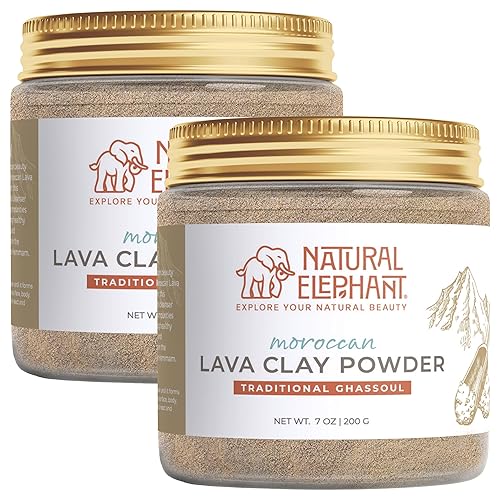 Natural Elephant Ghassoul - Polvo de arcilla de lava marroquí 100% puro y natural (tarro de 7.05 oz (paquete de 2 frascos de 7 onzas)