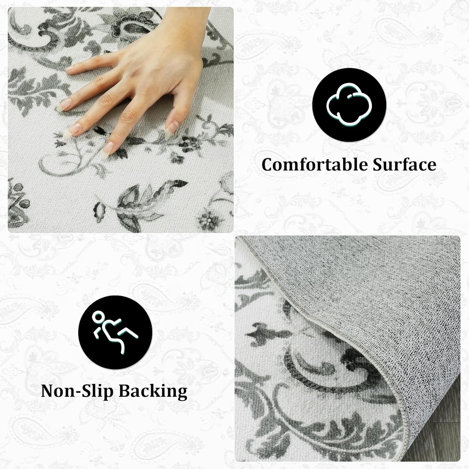 MABOZOO Boho Area Rug, Bohemian Non-Slip Living Room Carpet, Soft ‎Stain Resistant Home Decor Carpet for Bedroom, Kitchen, Dining Room (Black, 5'x7')