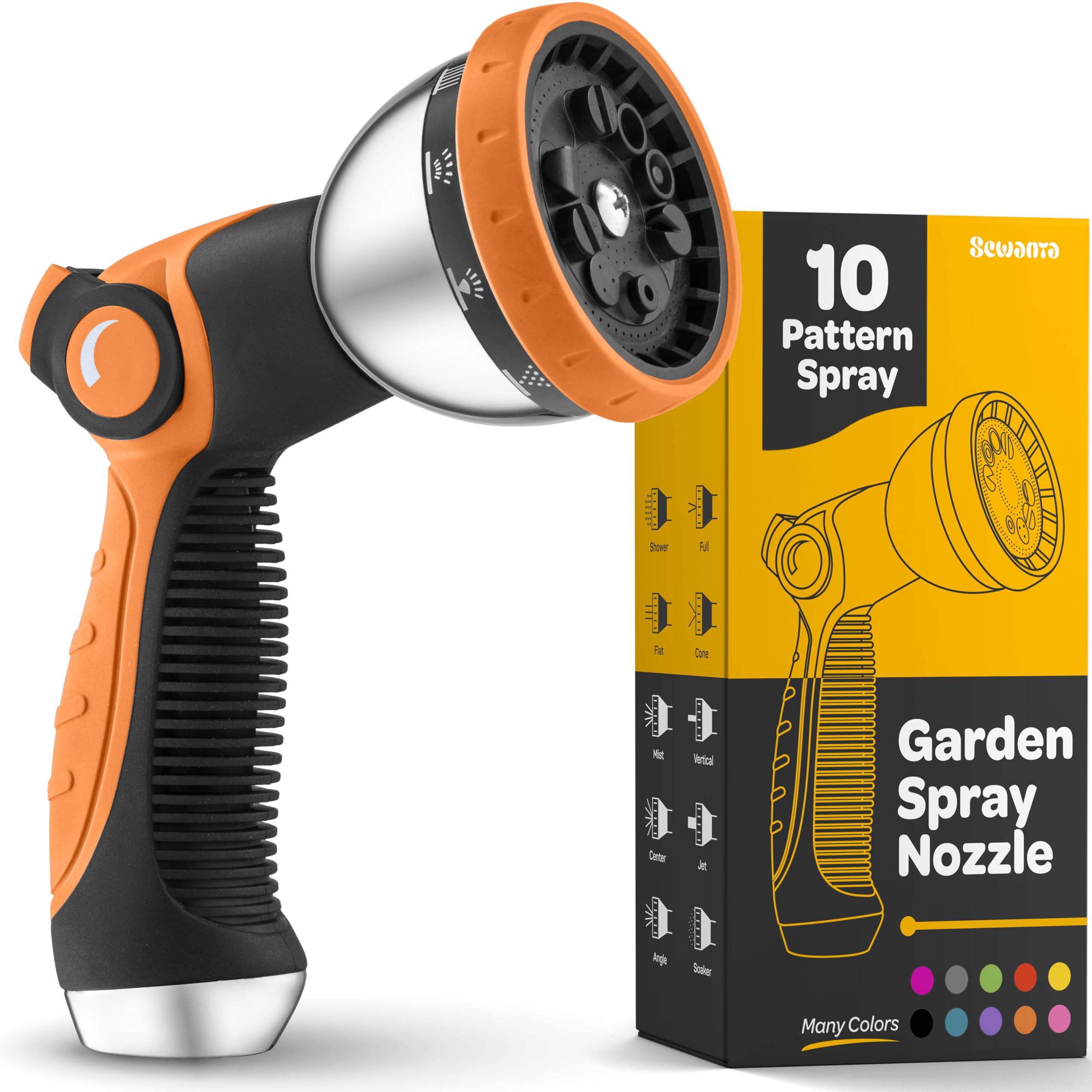 Hose Nozzle [Orange] Heavy Duty Hose Sprayer With 10 Adjustable Watering Patterns. Thumb Control Design, Comfortable Ergonomic Grip, Garden Hose Nozzle for Watering Plants &amp; Lawns/Fun showers/Cleaning