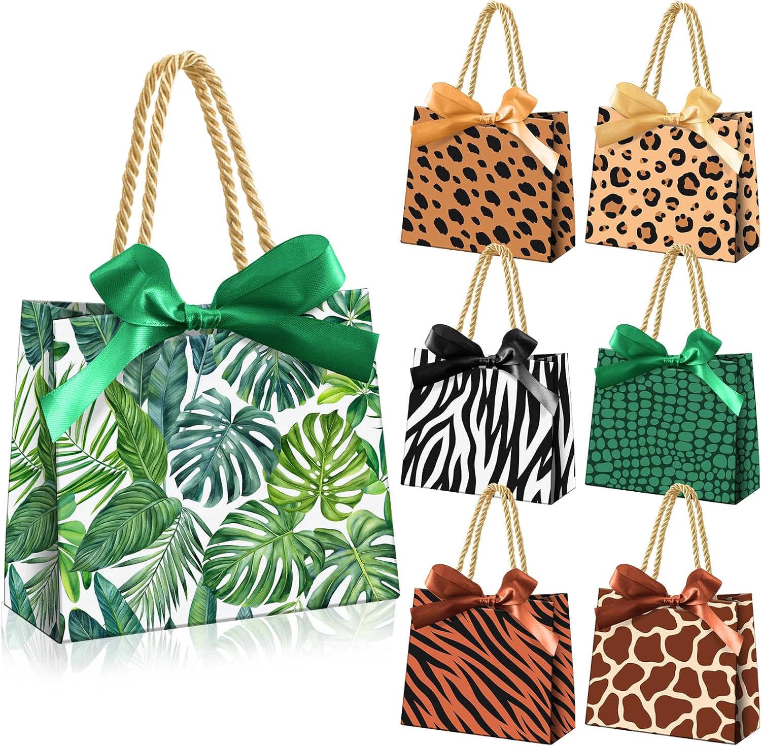 Eersida Animal Print Gift Bags Jungle Gift Party Favors Wildlife Goodie Treat Bags with Handles Wild Animal Party Supplies for Jungle Safari Themed Baby Showers Birthday, 7 Design