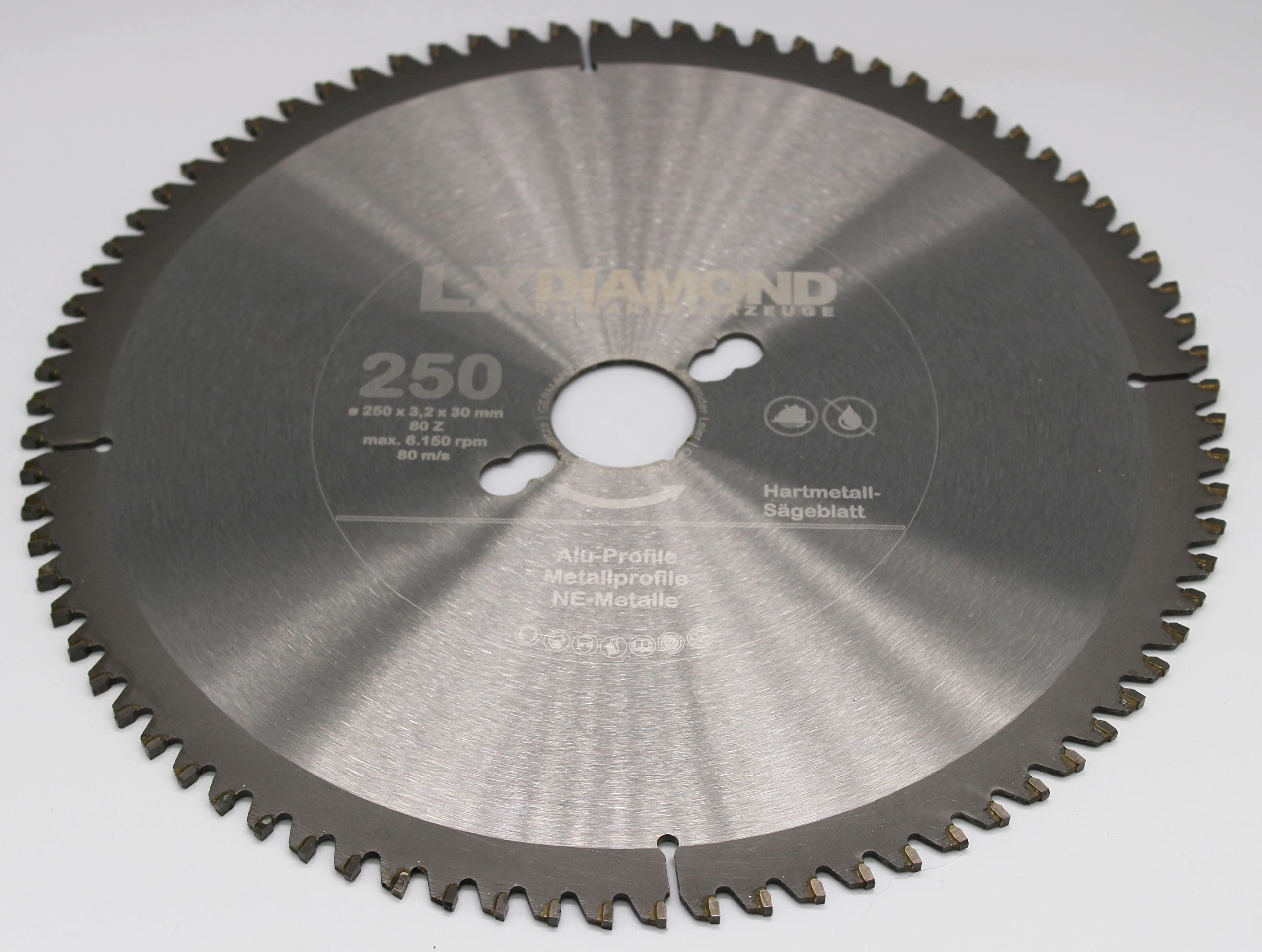 Hartmetall Kreissägeblatt 250mm x 30,0mm mit 80x Trapez-Flachzähne - 250x30 HM Sägeblatt für Aluminium Alu Metall-Profile NE-Metall - 250 mm Hartmetallsägeblatt in Premium Qualität