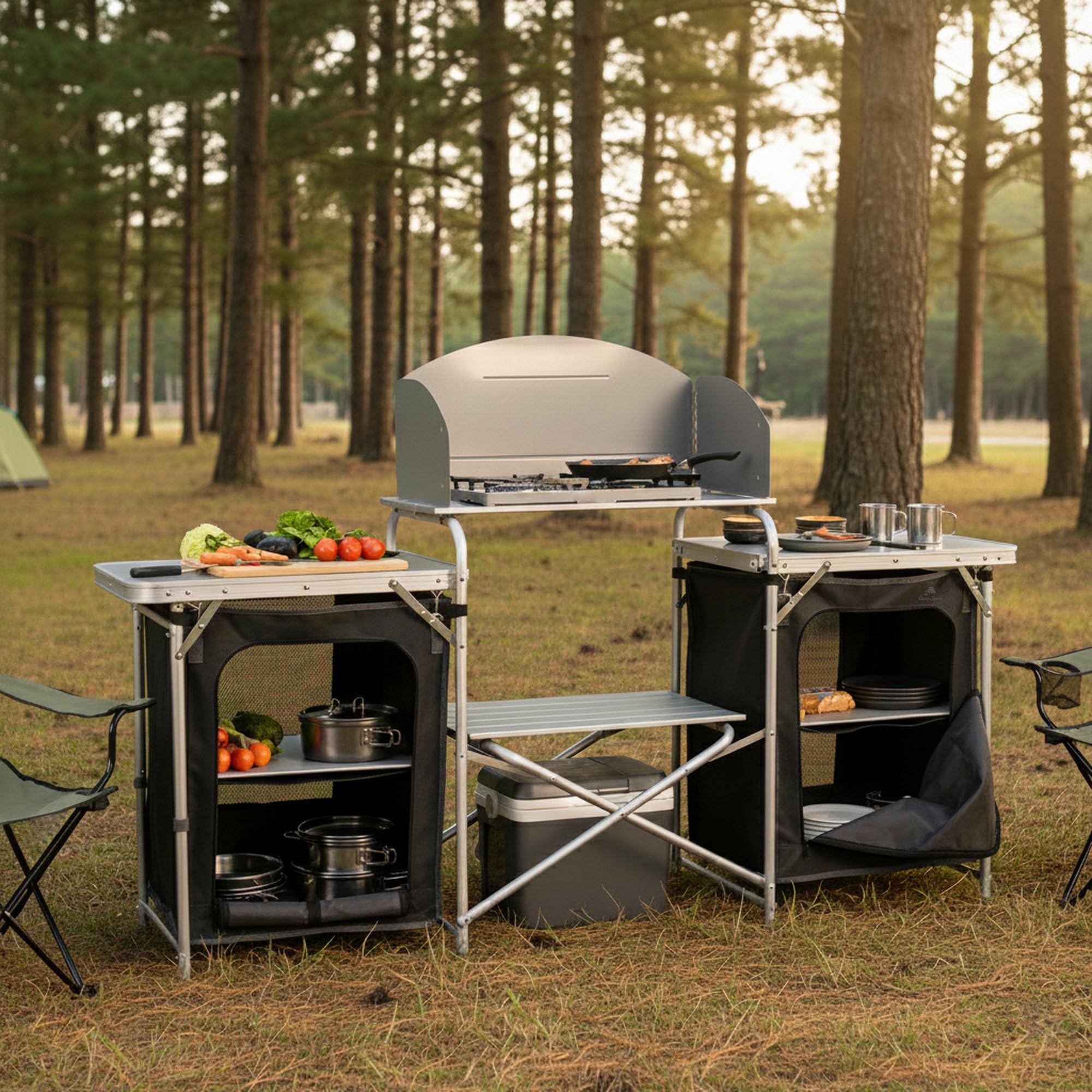 CampFeuer Armario de Camping | Cocina de Camping 171 x 111 x 48 cm | Armario Plegable con Protección contra Salpicaduras, Muchos Estantes y Compartimentos de Almacenamiento, Incl. Bolsa de Transporte