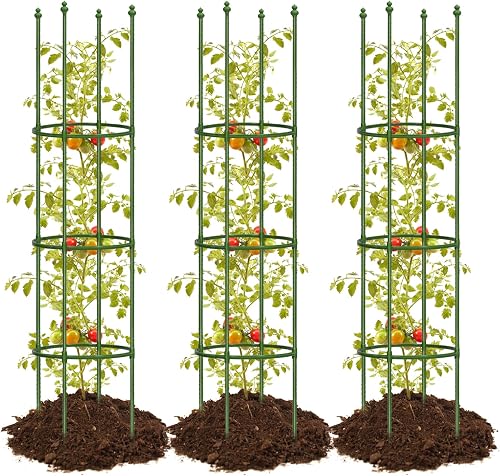 3 Pack 59 Inch Height Adjustable Tomato Cages for Garden | Heavy duty, Rust-resistant metal, Adjustable height supports climbing plants, For tomatoes, Cucumbers, Peonies and flowers