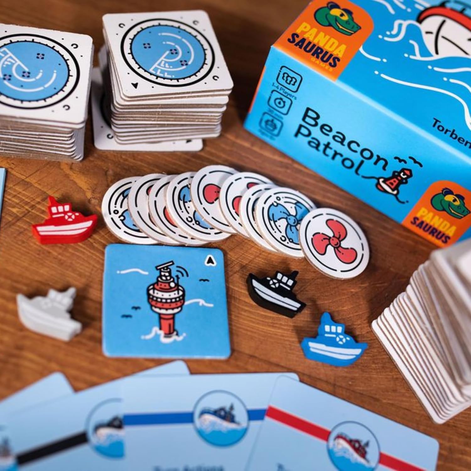 Beacon Patrol Board Game - Cooperative Coast Guard Adventure! Tile Placement Strategy Game, Fun Family Game for Kids and Adults, Ages 8+, 1-4 Players, 30 Minute Playtime, Made by Pandasaurus Games