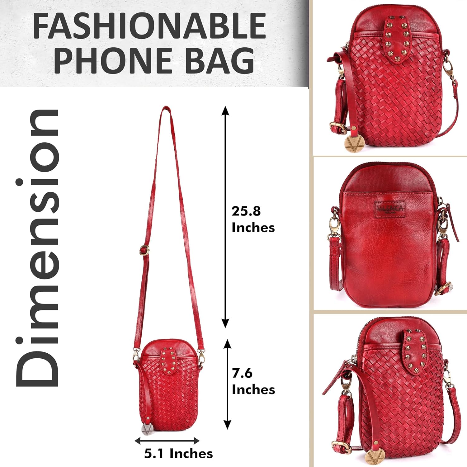 Genuine Leather Small Leather Crossbody Bags For Women Cell Phone Purse With Adjustable & Detachable Strap - Image 5