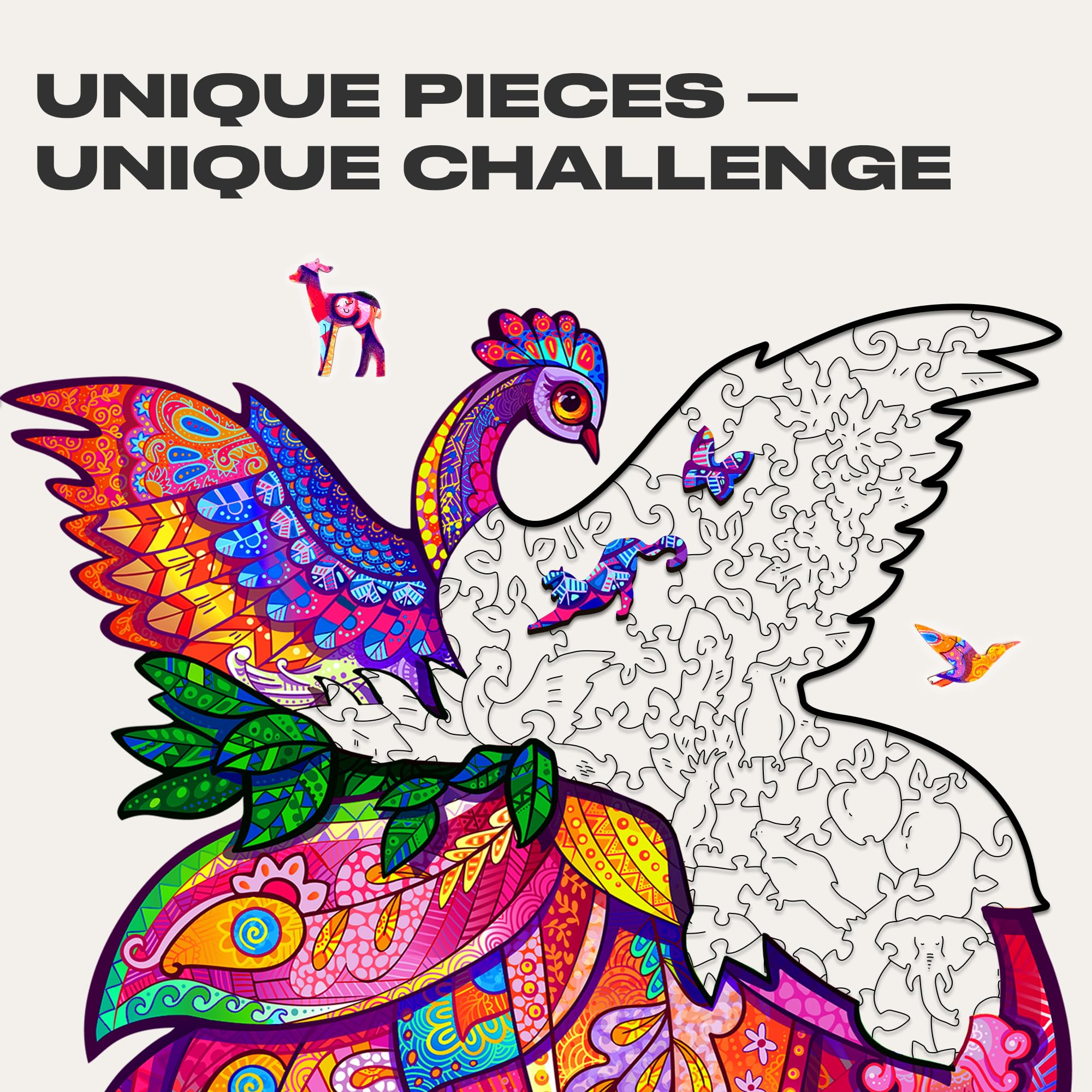 Oryginalne drewniane puzzle UNIDRAGON – Ptak Wróżki, 297 elementów, duży rozmiar 30 x 39 cm, piękne opakowanie prezentowe, wyjątkowy kształt, najlepszy prezent dla dorosłych