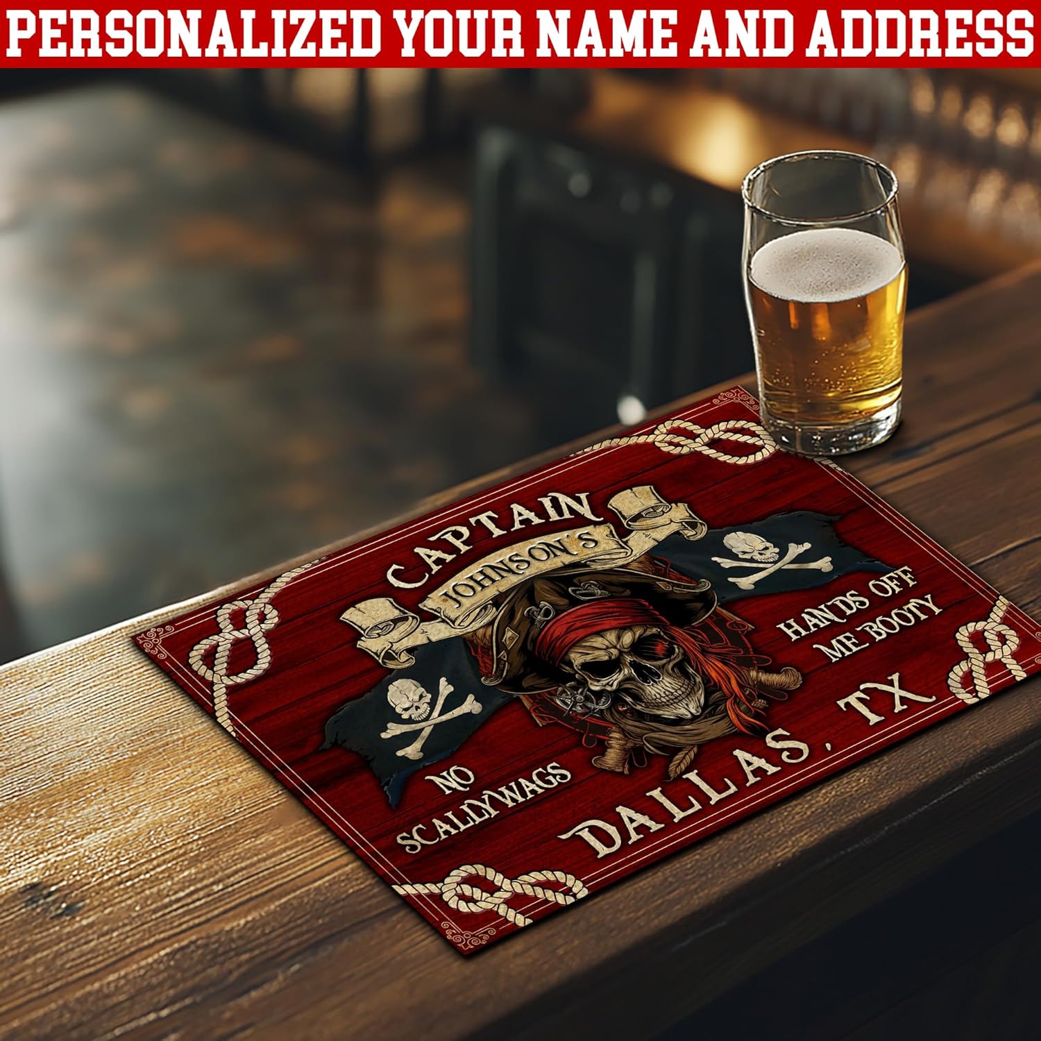 THUYPT Personalized Pirate Drying Mat for Pirate Lover, Home Bar Decor Pirate Themed, Dish Drying Mat Rubber Back Counter Accessories, Men Cave Decor (02)