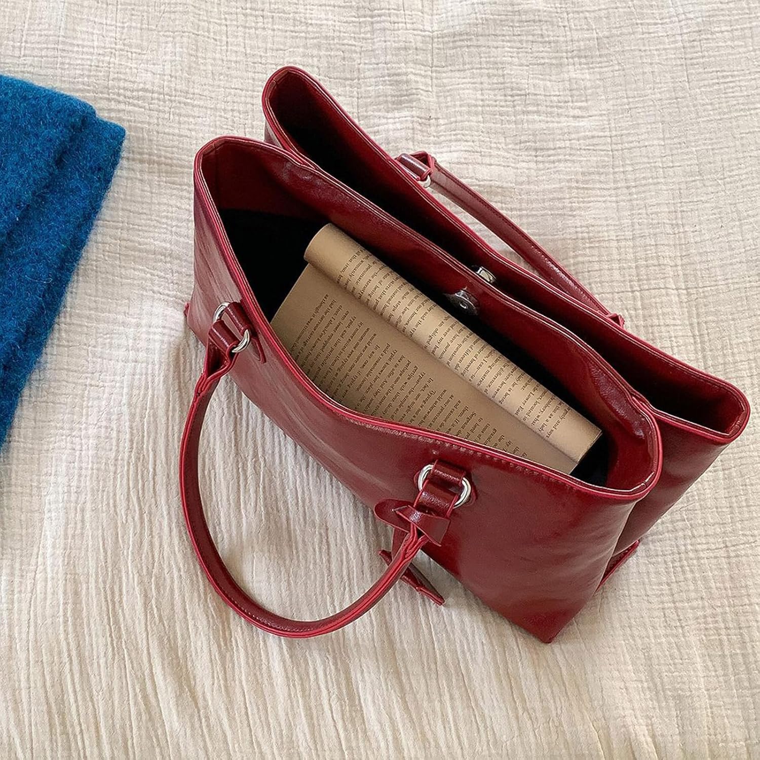 Lightweight PU Leather Top Handle Bag Stylish Spacious Carryall Essentials Work Everyday Commute Large Capacity Laptop Bag