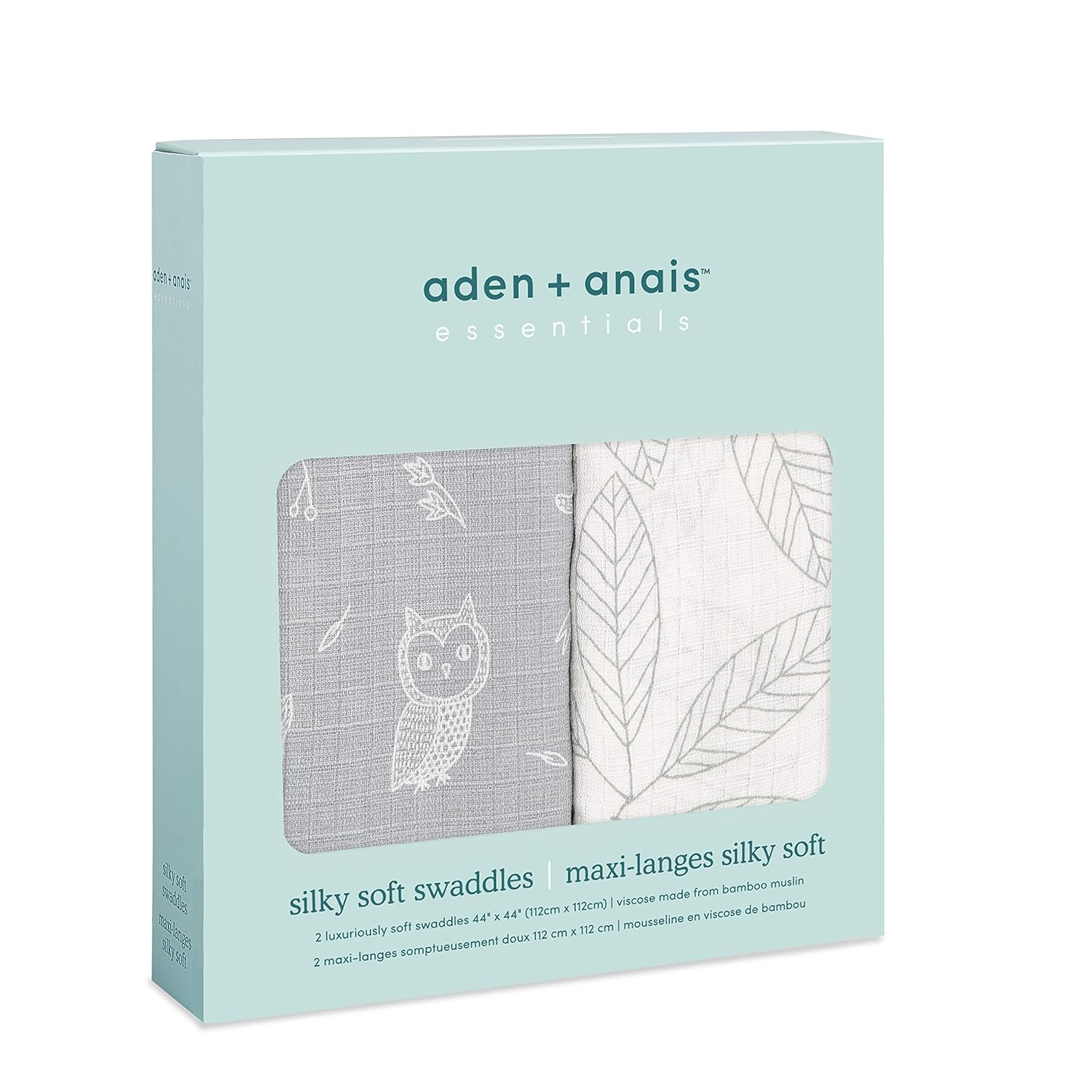aden + anais Aden Silky Soft Swaddle Baby Blanket, 100% Cotton Bamboo Muslin, Large 44 X 44 inch, 2 Pack, Woodsy