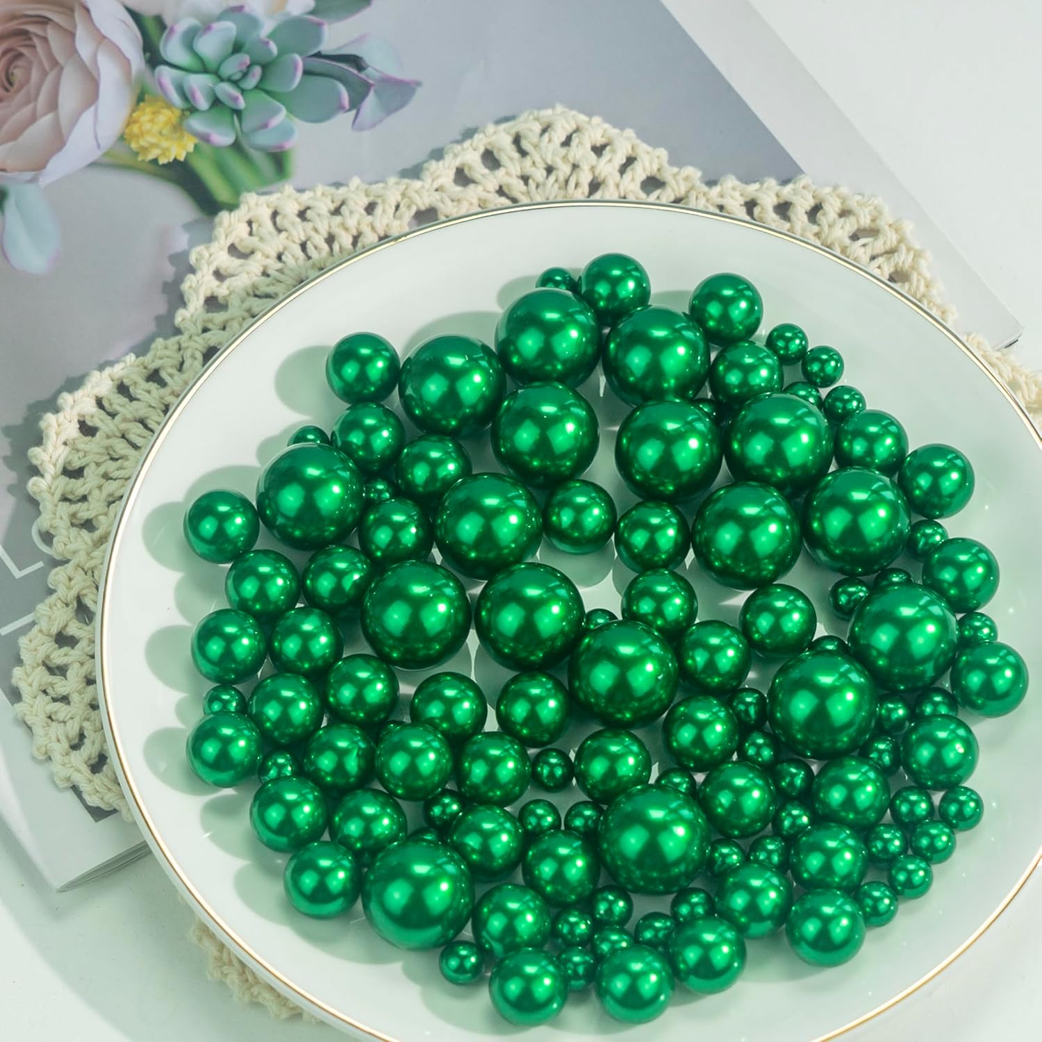 180PCS Green Beads for Centerpieces Vases, No Hole Polished Pearl Makeup Beads Mixed 8/14/20mm Sizes, Pearl Vase Fillers Table Scatters for Party Wedding Decor - Image 6