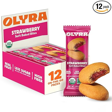 Olyra Strawberry - Organic Soft Baked Breakfast Bars - High Fiber - Healthy Breakfast Snacks with Real Fruit Filling - Healthy Snacks for Adults - Office Snack - School Kids Snack - Pack of 12