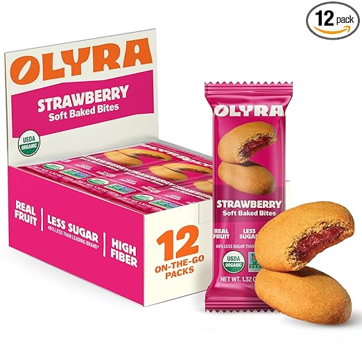Olyra Strawberry - Organic Soft Baked Breakfast Bars - High Fiber - Healthy Breakfast Snacks with Real Fruit Filling - Healthy Snacks for Adults - Office Snack - School Kids Snack - Pack of 12