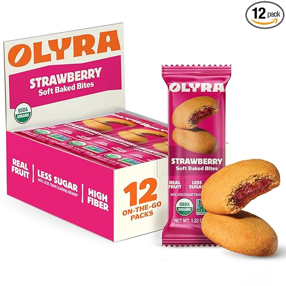 Olyra Strawberry - Organic Soft Baked Breakfast Bars - High Fiber - Healthy Breakfast Snacks with Real Fruit Filling - Healthy Snacks for Adults - Office Snack - School Kids Snack - Pack of 12