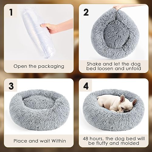 Miniatura 7 de Hoewina - Cama para perros y gatos de interior pequeños y medianos, cama calmante en forma de dónut de 20 pulgadas para cachorros y gatitos, cama