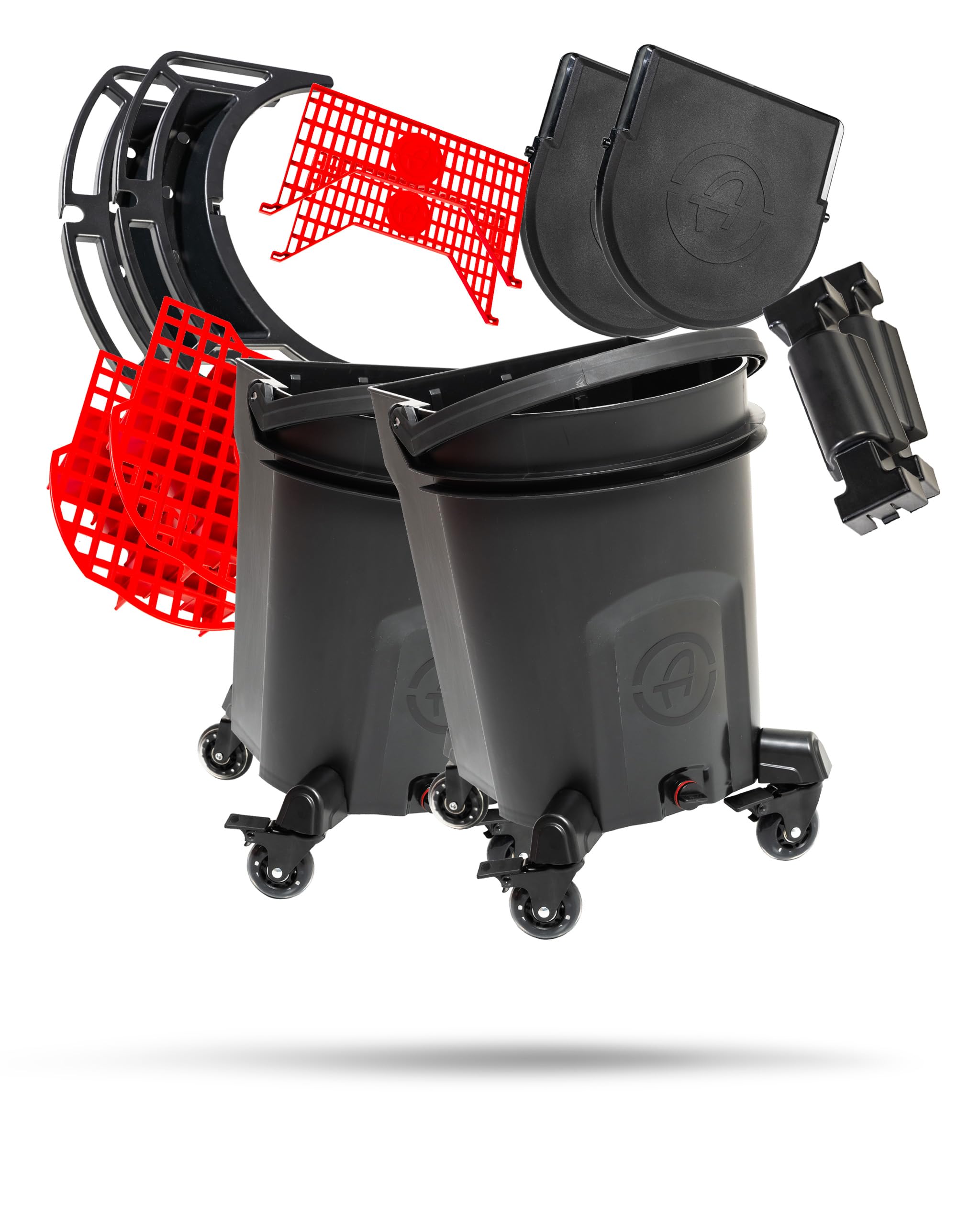 Adam's Double Complete Premium Detailing Bucket - Car Wash Bucket with Grit Guard, Seat Pad, Organization Rack, Drain Plug, 2 Locking Wheels |