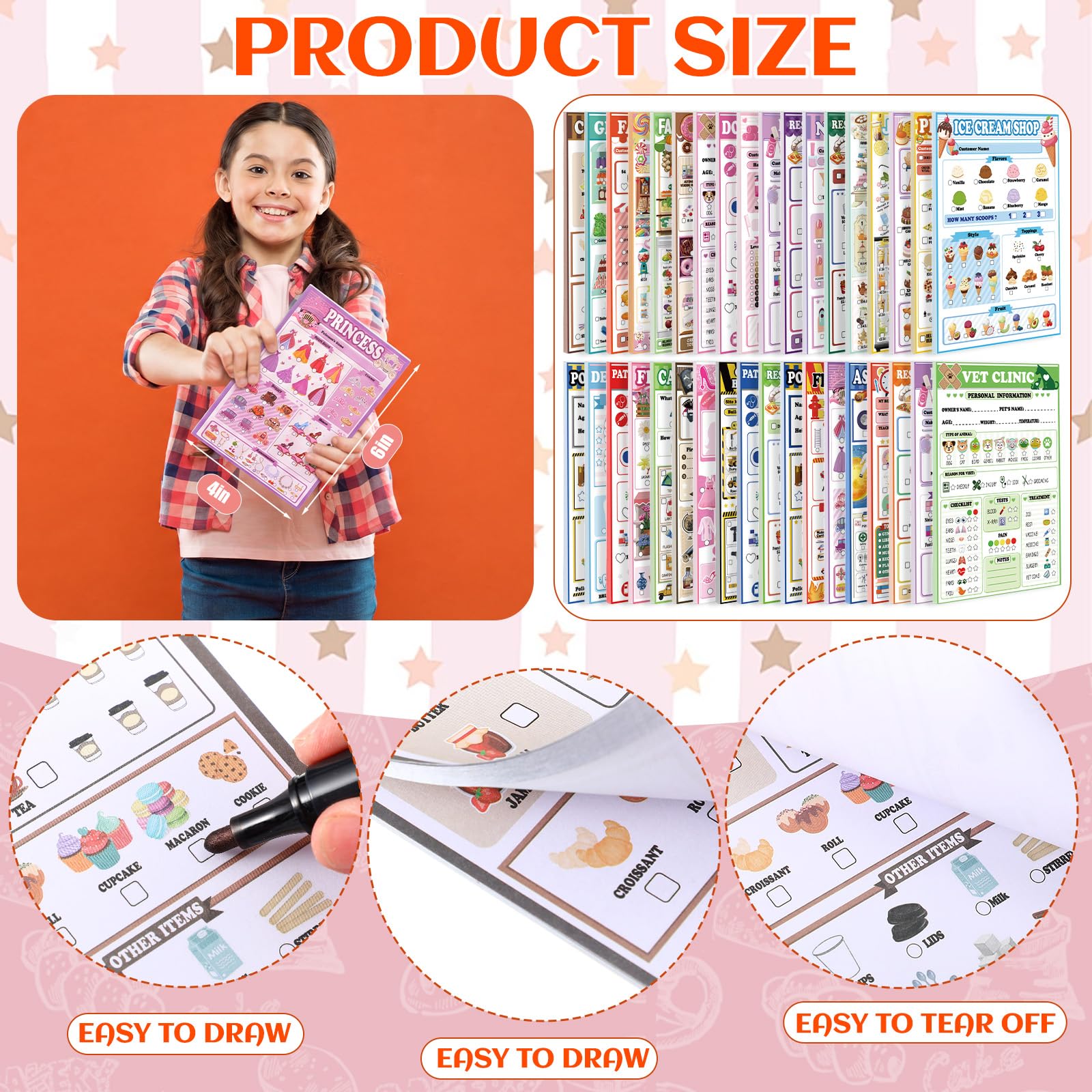 Eaasty Blocchi per appunti per bambini da 10 x 15 cm, 40 pagine, per far finta di giocare un ruolo fantasioso per i più piccoli (confezione da 36, misti)