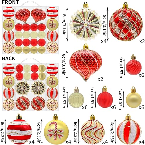 Miniatura 2 de 48 adornos de bolas de Navidad, bolas de plástico, decoraciones de árbol de Navidad, juego de adornos colgantes de Navidad inastillables con ganchos