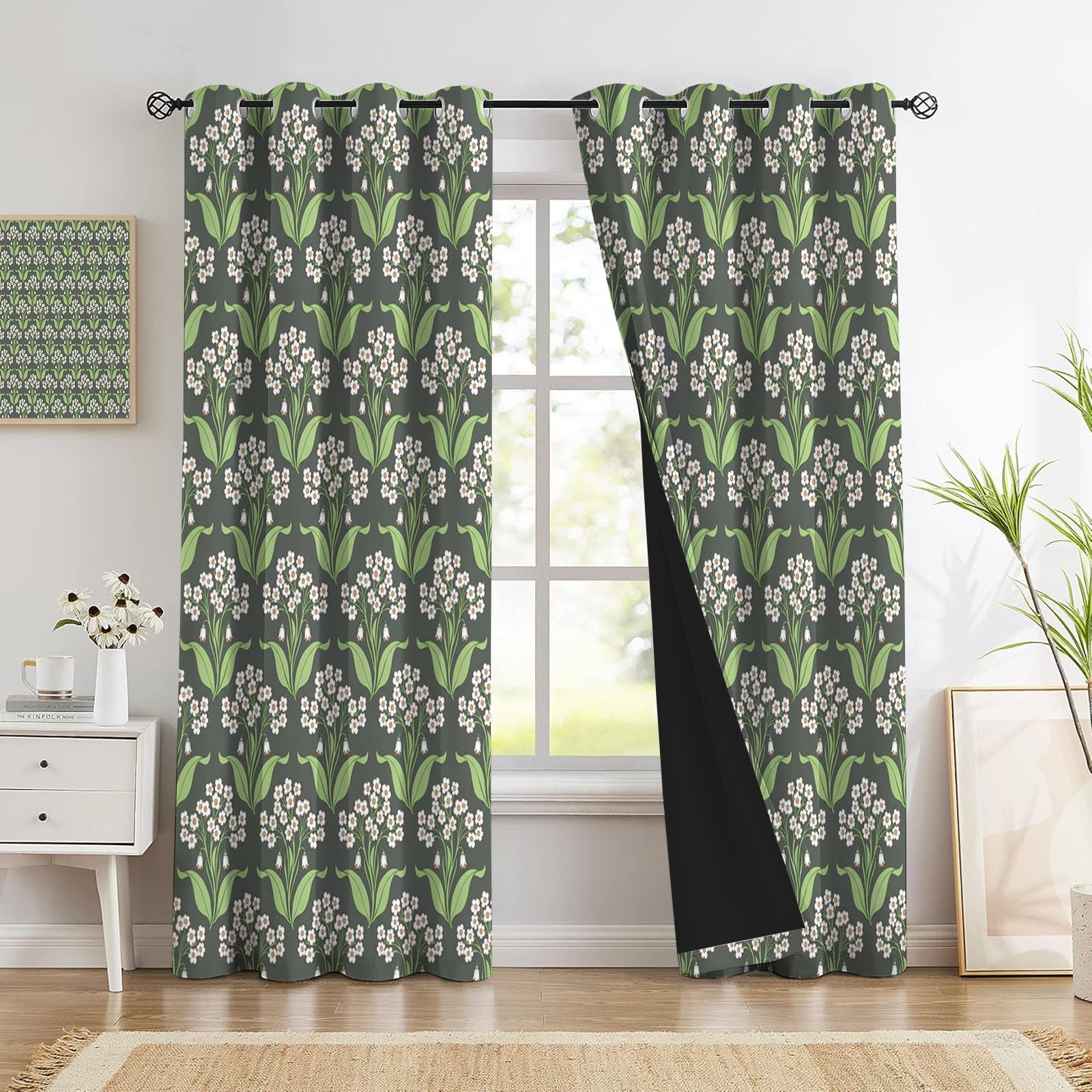 Rideaux occultants thermiques muguet blanc vert olive 117x137 cm rideau anti-bruit