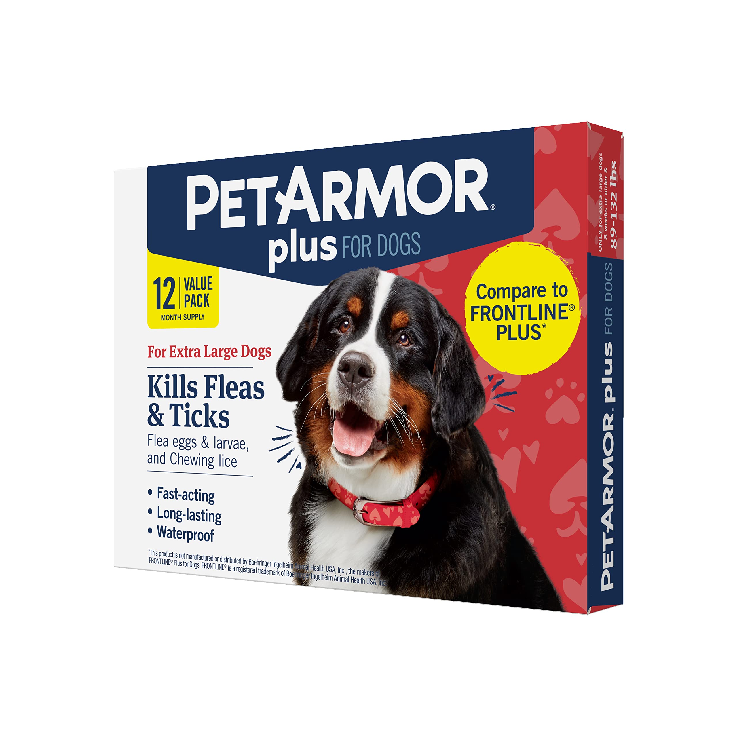 PetArmor Plus Flea and Tick Prevention for Dogs, Dog Flea and Tick Treatment, Waterproof Topical, Fast Acting, X-Large Dogs (89-132 lbs), 12 Doses