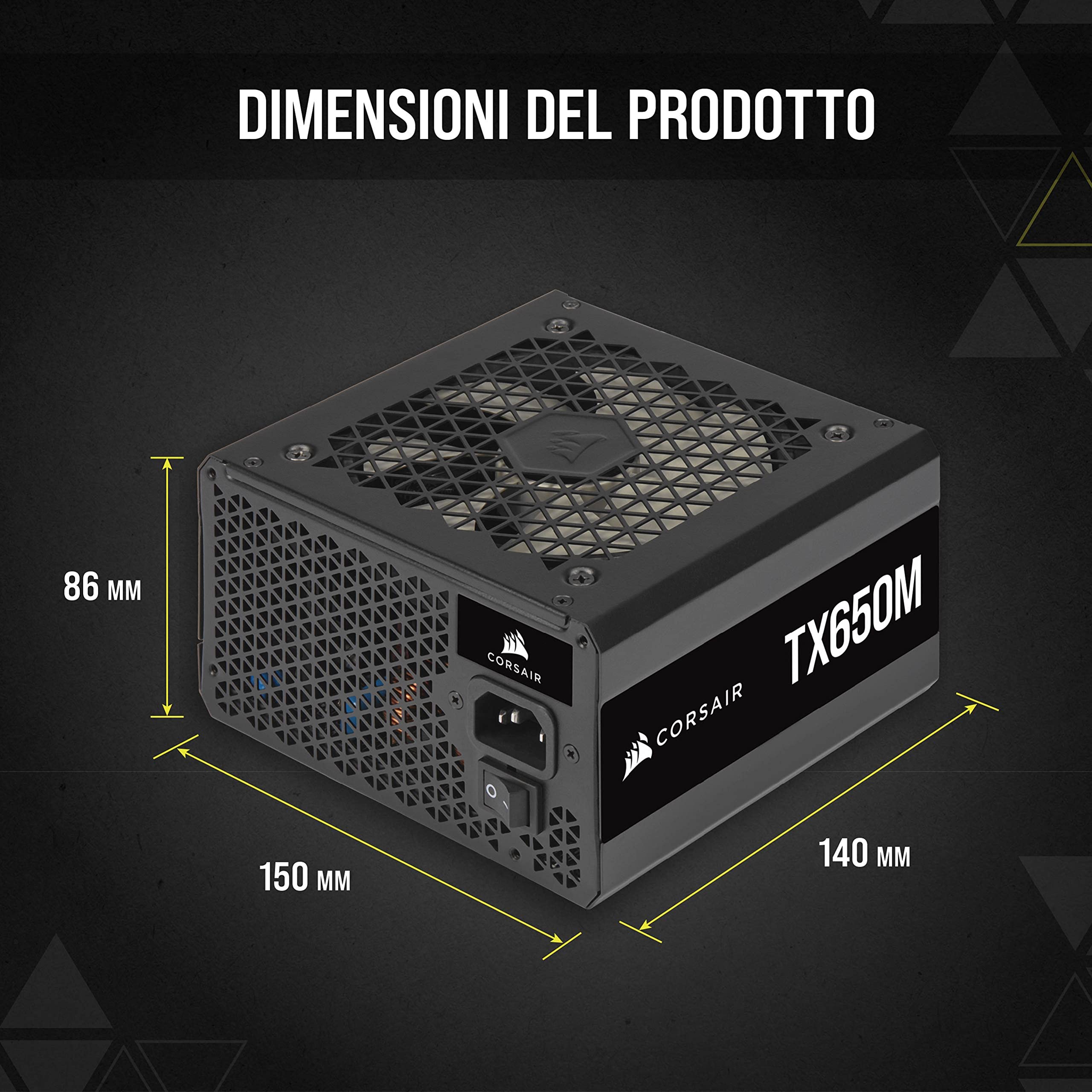 Corsair TX650M (2021) TX-M Series, 650 Watt 80 PLUS Gold Semi-Modulare e a Bassa Rumorosità Alimentatore ATX , Connettori EPS12V Doppi, Condensatori 105 °C, Dimensioni Compatte, Nero