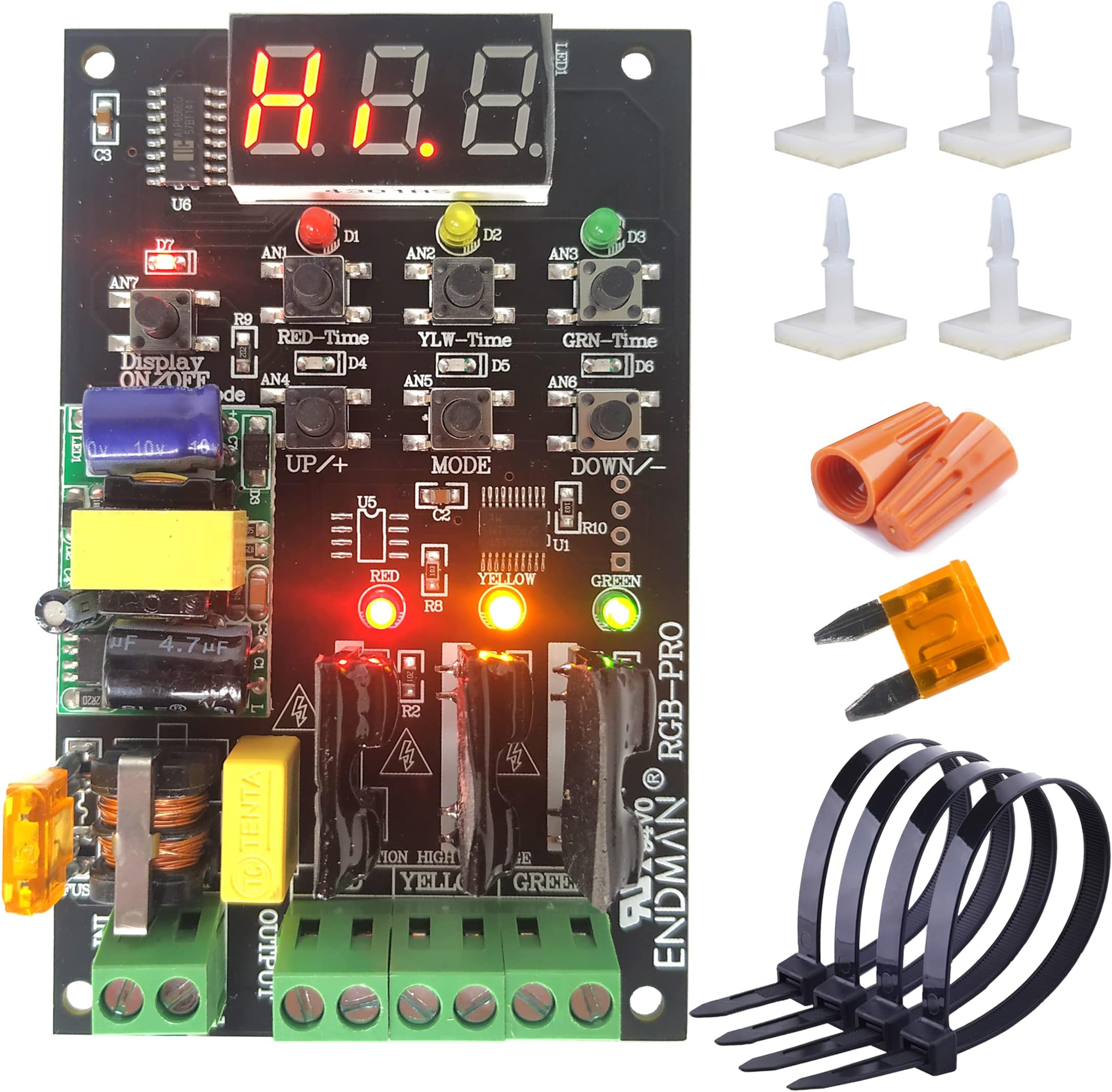 Traffic Light Controller Sequencer with 39+ Sequences 3 Channel 80VAC-260VAC Complete Accessories LED Display