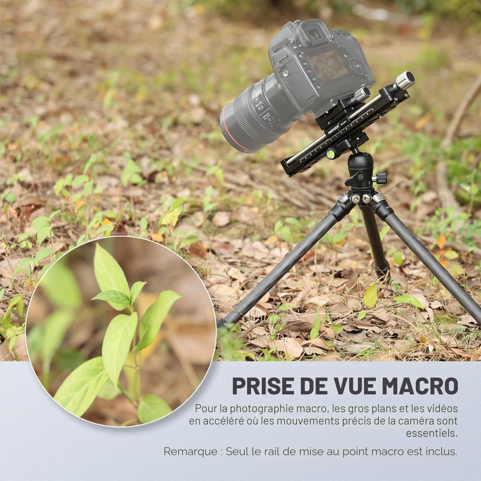 NEEWER GM-MP2 Rail de Mise au Point Macro 140 mm avec Rotation à 360°, Verrouillage 4 Directions, Pieds rétractables, Plaque QR de Type Acra, vis 6,35 mm et 3/8" pour Photographie Macro, Prise de Vue