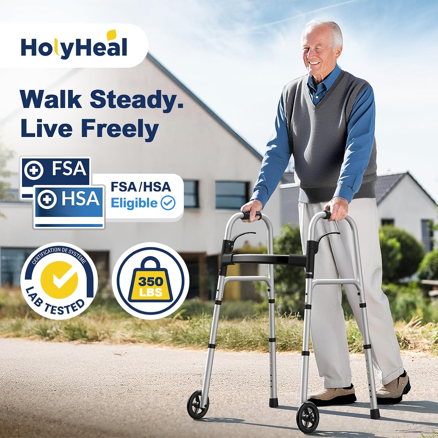 Folding Walkers for Seniors with 2 Skis and 5" Wheels 350 Pounds image 2