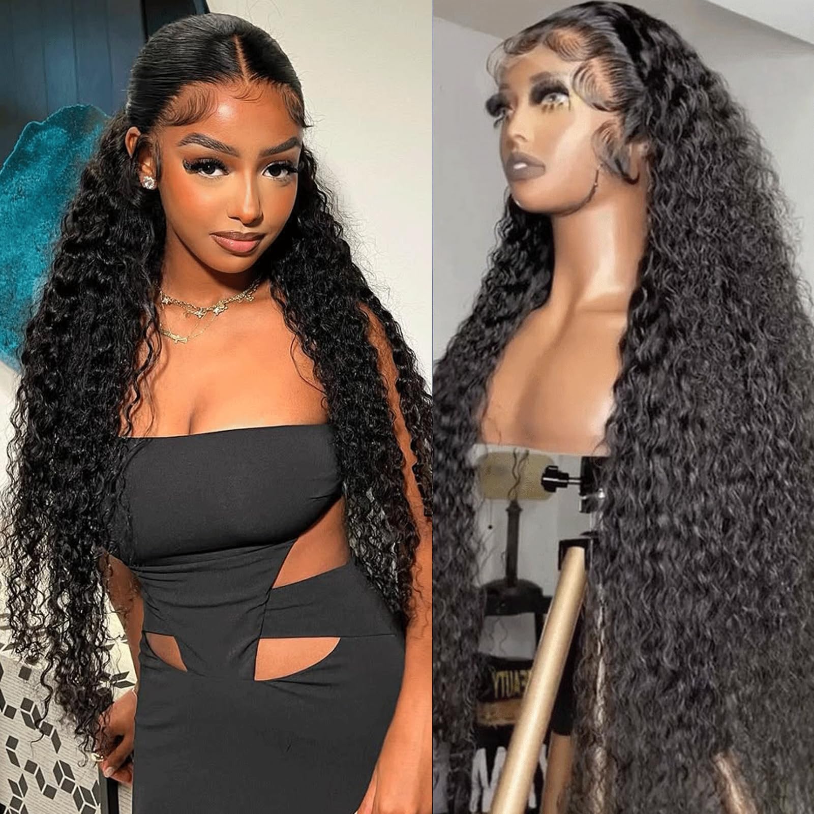 IWISH 210% Density Water Wave Wig Human Hair Glueless 13x4 Lace Front Wig for Women Black Curly Hair Wig Natural Looking Human Hair Wigs 22 Inch 0.1mm Ultra Thin HD Invisible Lace