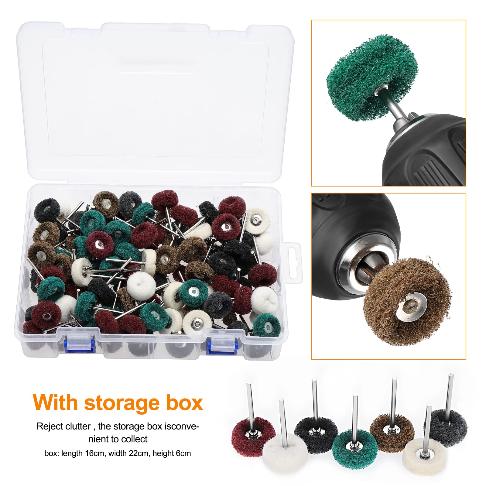 140 Pcs Roues de Polissage Abrasif,25 mm Brosses a Tampons de Roue Abrasifs Mini pour Dremel Outils Rotatifs